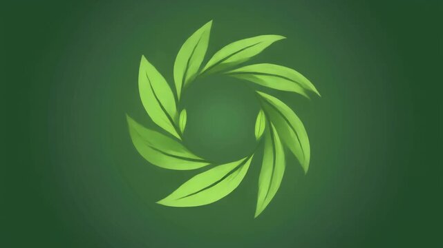 Green leaves arranged in a circular pattern on a dark green background.