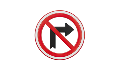 No Right Turn Sign on transparent background