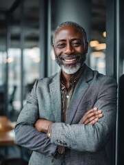 mature cheerful african american executive businessman at workspace portrait of smiling ceo at modern office workplace in suit looking at camera happy leader standing in front of company building no 