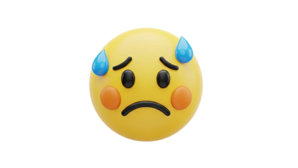 Sweating Nervous Emoji with Blue Droplets on transparent background