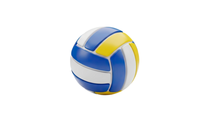 Volleyball with blue yellow and white panels on transparent background