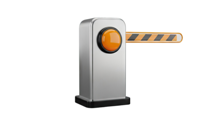 Automatic barrier with orange button and striped bar on transparent background