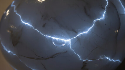 Marble Sphere with Bright Blue Lightning