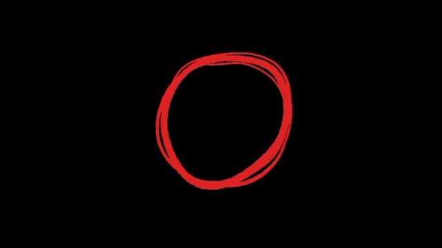 Vibrant red hand-drawn circle animation appearing and looping on a dark black background.
Keywords: circle, red, animation, ring, round, hand-drawn, scribble, sketch, organic, outline, border, frame, 