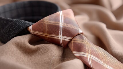 Elegant Brown Tie Laid on Soft Fabric with Stylish Collar for Fashion and Formal Attire Inspiration