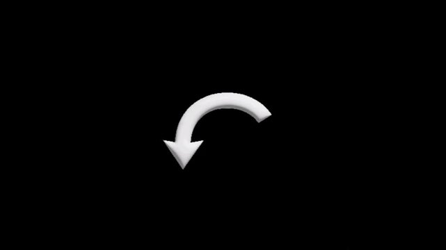 A white 3D curved arrow pointing downwards against a black background, indicating direction or decrease.
Keywords: arrow, white, curved, downward, down, direction, indicator, symbol, icon, simple, min