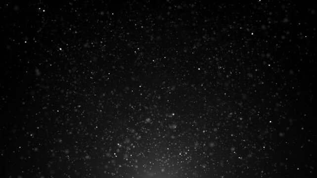 White dust particles floating in dark background, seamless abstract magical loop.