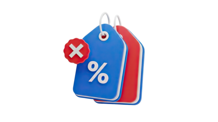 Discount tag with a cross mark on transparent background