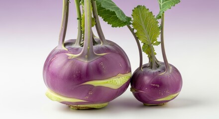 Two Vibrant Purple Kohlrabi Bulbs Captured in a Culinary Still Life