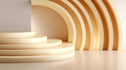 Obraz premium Abstract geometric composition of curved layers in soft beige tones, showcasing modern design aesthetics for backgrounds