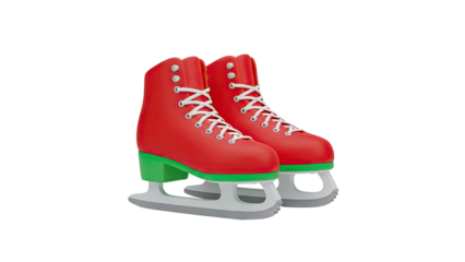 Red Ice Skates with Green Accent on transparent background