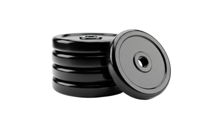 Black weight plates stacked isolated on transparent background