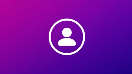 Minimalist white user or profile icon graphic depicted within a circle on a vibrant purple and magenta gradient background.