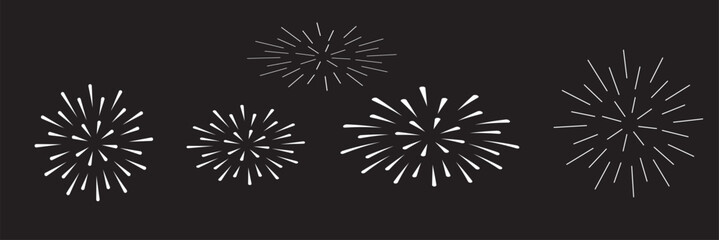 Fireworks icon set vector, Abstract festive gold firework decoration art design element best for Christmas, new year, holiday, greeting card, banner, celebration party events. Illustration PNG.
