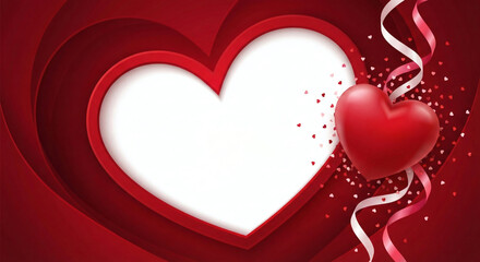 A red layered heart frame with a 3D heart and ribbons. valentine's day psoter