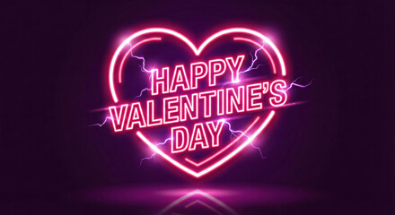 A glowing neon heart with "Happy Valentine's Day" on dark background.