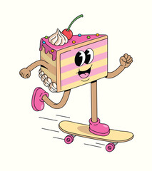 cake skateboard groovy cartoon illustration © gunaonedesign