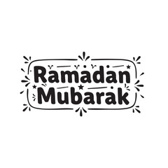 Ramadan Mubarak hand-drawn typography with decorative rounded frame isolated on white background