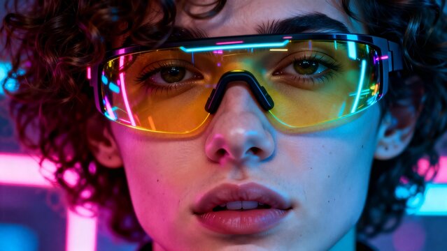 Closeup of person wearing futuristic glasses - Powered by Adobe