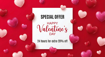 A Valentine's Day special offer surrounded by red and pink hearts.