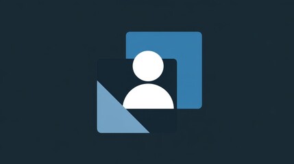 Minimalist abstract illustration of a user person icon on overlapping blue geometric shapes against a dark background, symbolizing identity or profile.
