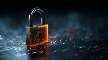 Illuminated digital padlock representing cybersecurity and data protection on a dark, futuristic background.