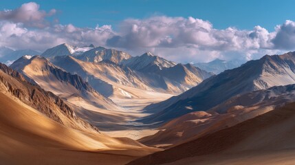 Majestic Mountains with Serene Valleys Under Breathtaking Sky in Peaceful Landscape View