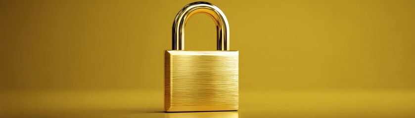 Shiny golden padlock standing on a reflective gold background, representing security and privacy.