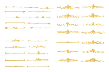 落ち着いたゴールドの飾り罫線セット（10種）シンプル〜装飾ライン／見出し・招待状・メニューに