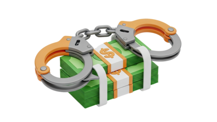 Handcuffs Restraining Stack of Money on transparent background