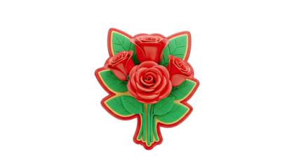 Red Roses Flower Bouquet with Green Leaves Badge Emblem on transparent background