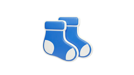 3D Blue and white cartoon socks icon on transparent background