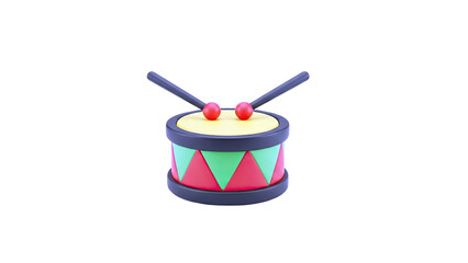 3D Cartoon Toy Drum with Drumsticks on transparent background