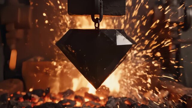 Black Diamond Being Forged in a Blacksmith Shop With Molten Metal