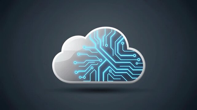Glossy cloud icon blue circuit pattern digital network technology concept cyber security data storage glowing design with 3D rendr.