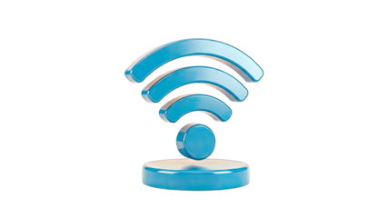 3D Blue 3D Wifi Symbol on a Stand on transparent background