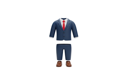 3D Cartoon Business Suit with Red Tie and Brown Shoes on transparent background