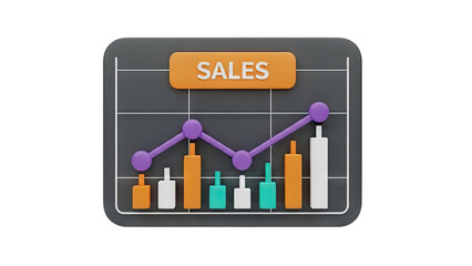 3D Sales Performance Chart on transparent background