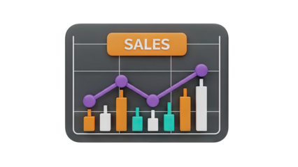 3D Sales Performance Chart on transparent background