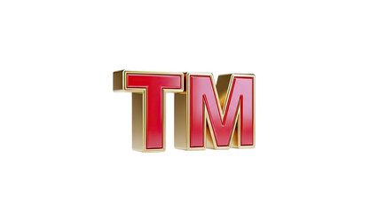 3D TM Symbol Trademark Icon with Gold and Red Finish on transparent background