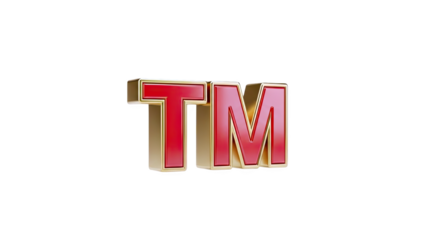 3D TM Symbol Trademark Icon with Gold and Red Finish on transparent background