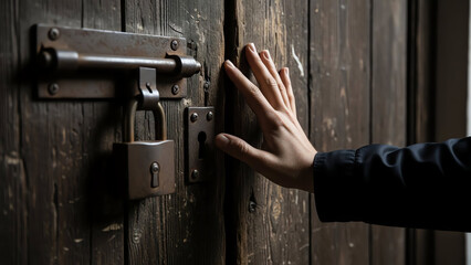 Hand on Old Wooden Door