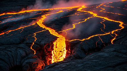 Lava Flows Over Dark Rock