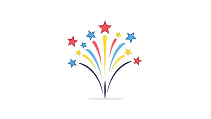 Colorful fireworks illustration with stars and vibrant explosion on white background, festive celebration decoration