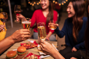 young couple celebrating with champagne