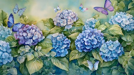 Blue hydrangea blossoms decorative watercolor high resolution picture