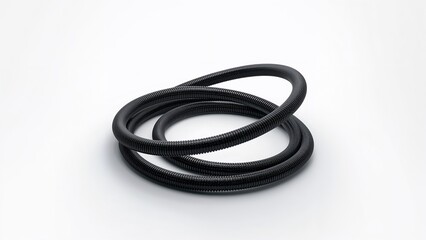 Black Corrugated Flexible Conduit Tubing Isolated on White Background.