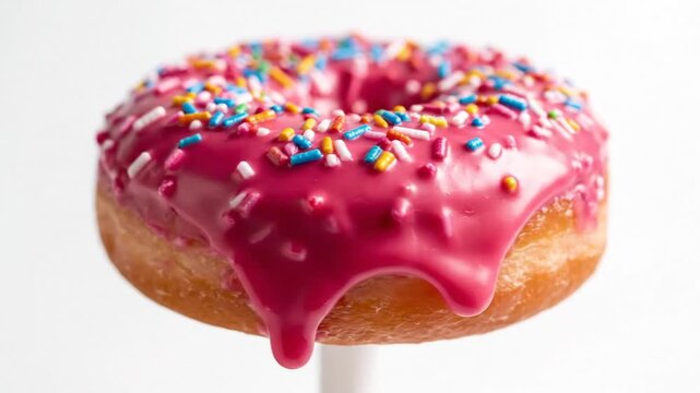 P101-Vector realistic isolated pink donut glaze on white background. 4K 10s