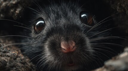curious black hamster peeks out with bright eyes eager to explore its tiny nose twitching as it embodies the playful spirit of a little adventurer