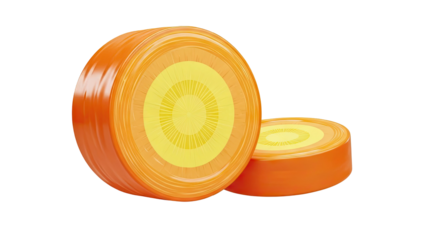 3D Round orange and yellow abstract shapes on transparent background